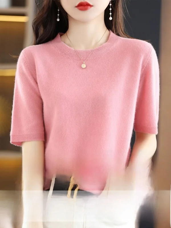 Women's round Neck Short Sleeve Soft Knitted Sweater Thin Summer Half Sleeve Loose Base Layer Clothing Spring Autumn New Style
Women's round Neck Short Sleeve Soft Knitted Sweater Thin Summer Half Sleeve Loose Base Layer Clothing Spring Autumn New Style