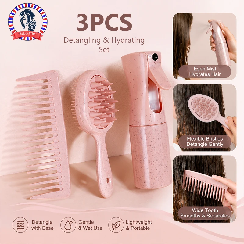 3-in-1 Hair Comb Set Wide Tooth Detangling Comb Silicone Scalp Massager Fine Mist Spray Bottle Hydrating Portable Wet Dry Use
3-in-1 Hair Comb Set Wide Tooth Detangling Comb Silicone Scalp Massager Fine Mist Spray Bottle Hydrating Portable Wet Dry Use