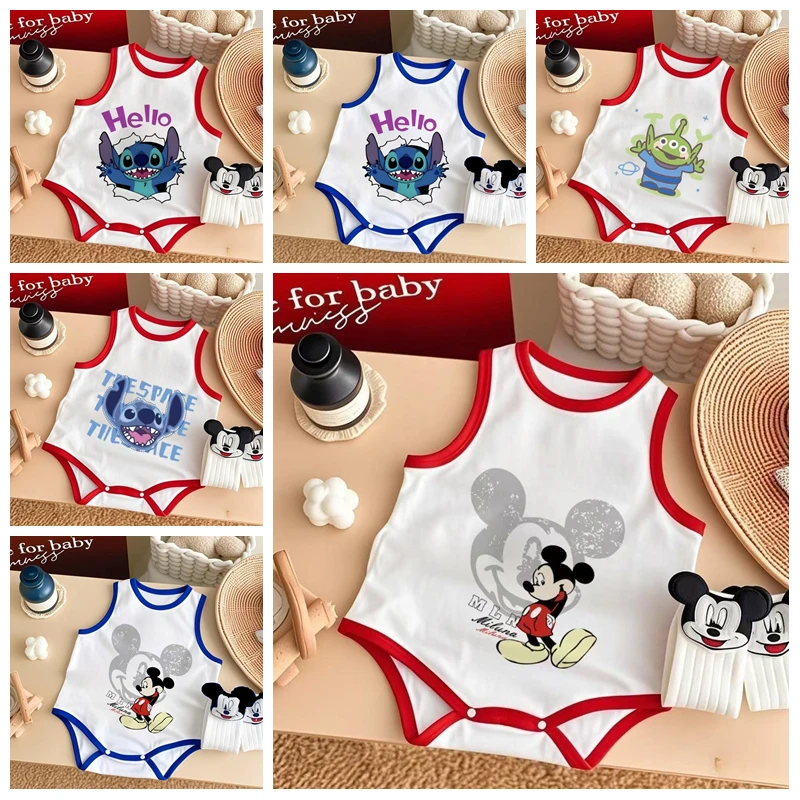 Summer Newborn Baby Boy Girl Sleeveless Romper+Sock 2PCS Set Cartoon Mickey Stitch Print Vest Jumpsuit Cotton Infant Bodysuit 
Summer Newborn Baby Boy Girl Sleeveless Romper+Sock 2PCS Set Cartoon Mickey Stitch Print Vest Jumpsuit Cotton Infant Bodysuit