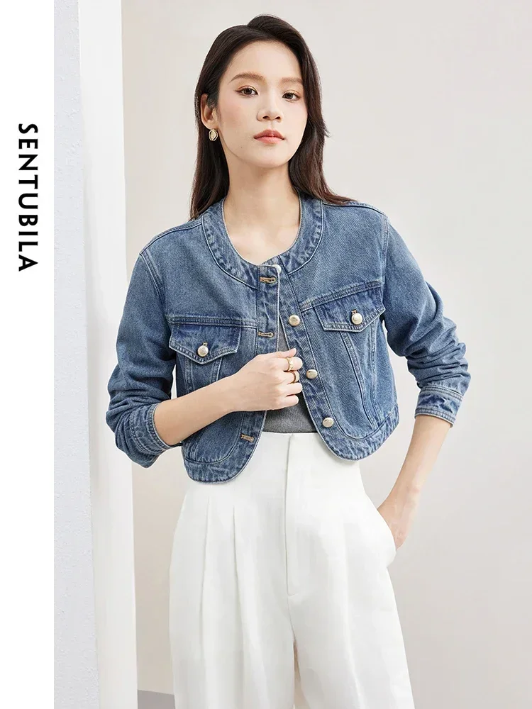SENTUBILA Cotton 100% Cropped Denim Jacket 2025 Spring Autumn Single Breasted Short Washed Short Jeans Coat Ladies W41W53401
SENTUBILA Cotton 100% Cropped Denim Jacket 2025 Spring Autumn Single Breasted Short Washed Short Jeans Coat Ladies W41W53401