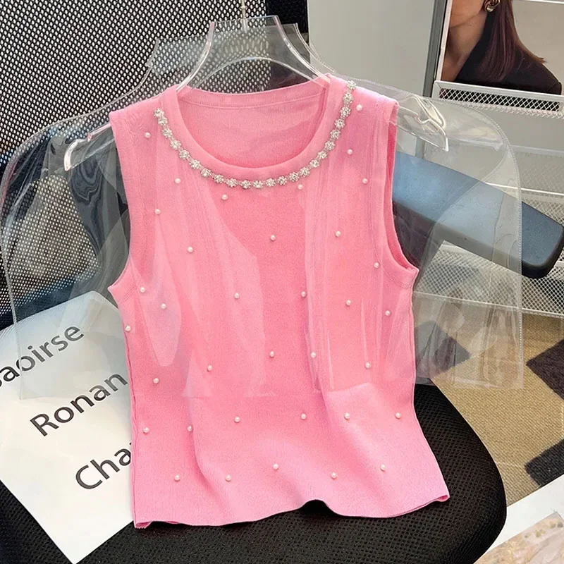 Women Clothing Beading Sleeveless Thin Sweaters Casual Diamond Knit Vest Female Top Solid All-match Pullovers Clothing E9452
Women Clothing Beading Sleeveless Thin Sweaters Casual Diamond Knit Vest Female Top Solid All-match Pullovers Clothing E9452