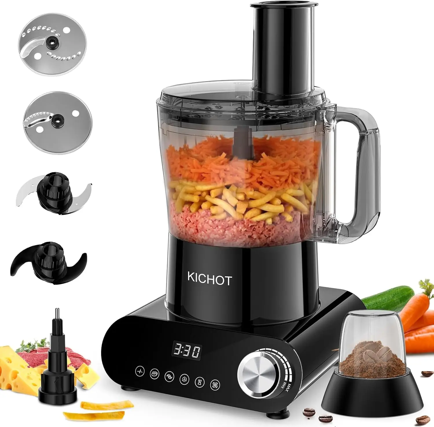 12-Cup Food Processor & Vegetable Chopper, Stepless Speed, Digital Timer, 600W, Black
12-Cup Food Processor & Vegetable Chopper, Stepless Speed, Digital Timer, 600W, Black