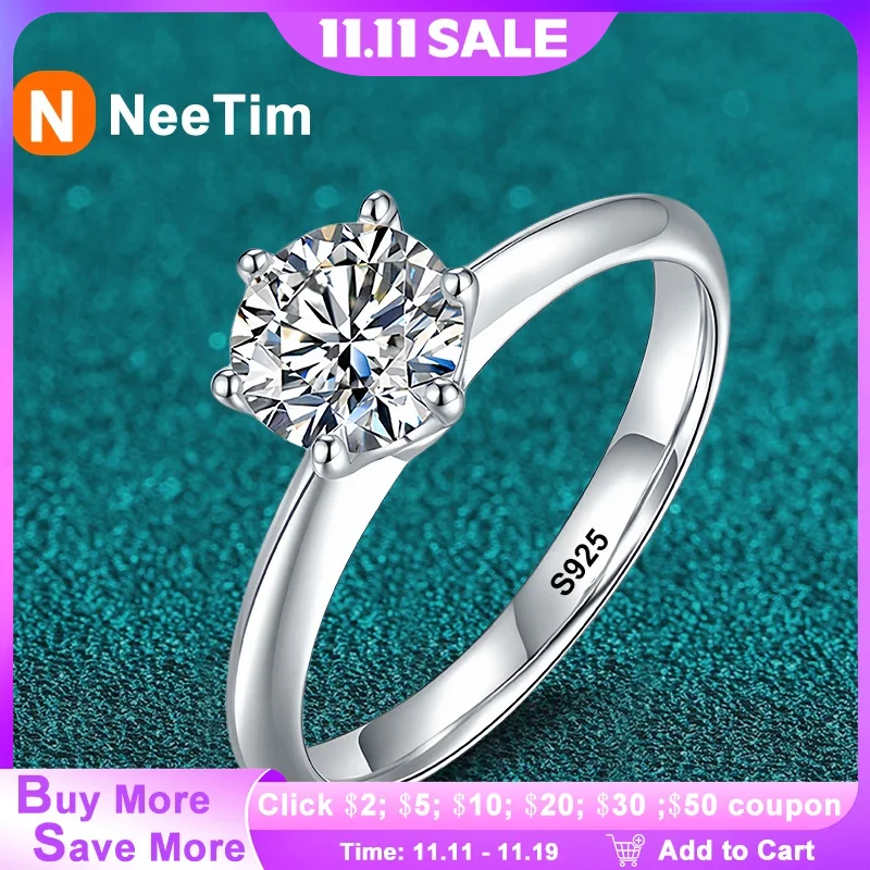 NeeTim 1 Carat D Color Moissanite Diamond Wedding Ring For Women 925 Sterling Silver Finger Band Fine Jewelry with Certificate
NeeTim 1 Carat D Color Moissanite Diamond Wedding Ring For Women 925 Sterling Silver Finger Band Fine Jewelry with Certificate