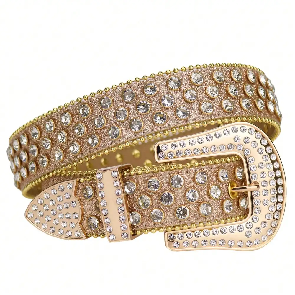 Golden Rhinestone Belt For Men Western Cowboy Cowgirl Bling Bling Crystal Studded Designer Leather Diamond Waist Belt
Golden Rhinestone Belt For Men Western Cowboy Cowgirl Bling Bling Crystal Studded Designer Leather Diamond Waist Belt