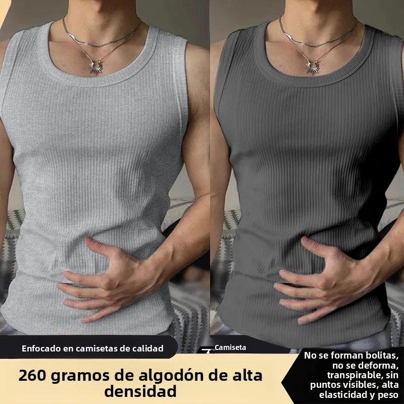 Camiseta Deportiva sin Mangas con Nervaduras Gruesas Blancas para Hombre, Estilo Americano, para Verano, Moldeadora y Muscula... Camiseta Deportiva sin Mangas con Nervaduras Gruesas Blancas para Hombre, Estilo Americano, para Verano, Moldeadora y Muscula...