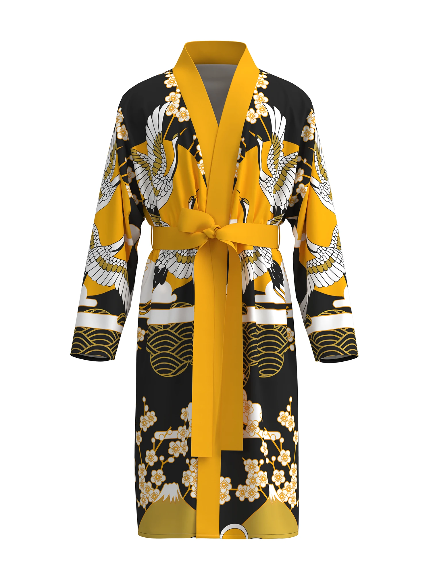 3D digital printing black background white crane comfortable skin-friendly nightgown men's long-sleeved thin bathrobe home fun
3D digital printing black background white crane comfortable skin-friendly nightgown men's long-sleeved thin bathrobe home fun