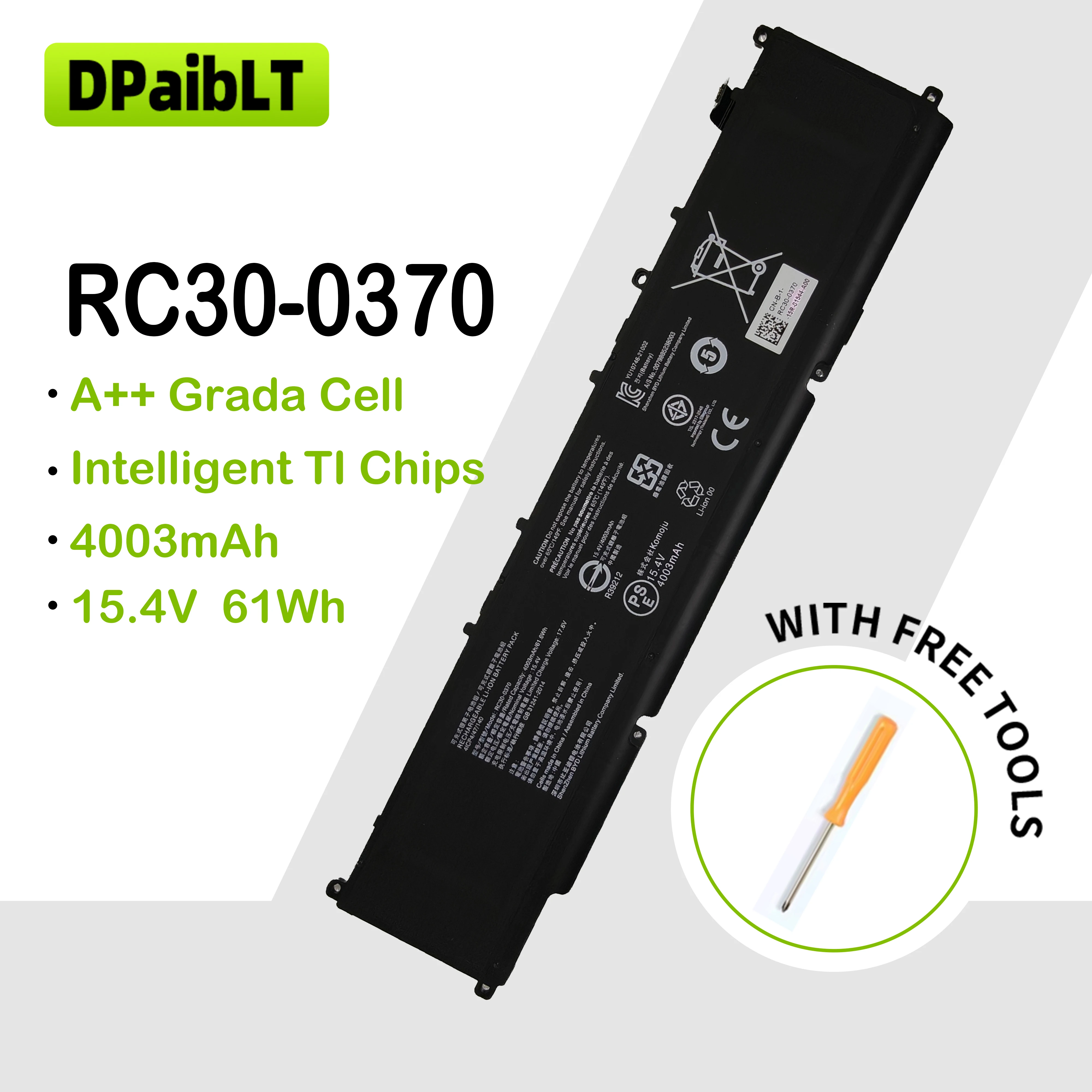 DPaibLT NEW 61Wh 15.4V 4003mAh RC30-0370 LAPTOP BATTERY For Razer Blade 14 2021 2022 RZ09-0368 RZ09-0427 RZ09-0370AE23/BEA3-R3U1
DPaibLT NEW 61Wh 15.4V 4003mAh RC30-0370 LAPTOP BATTERY For Razer Blade 14 2021 2022 RZ09-0368 RZ09-0427 RZ09-0370AE23/BEA3-R3U1