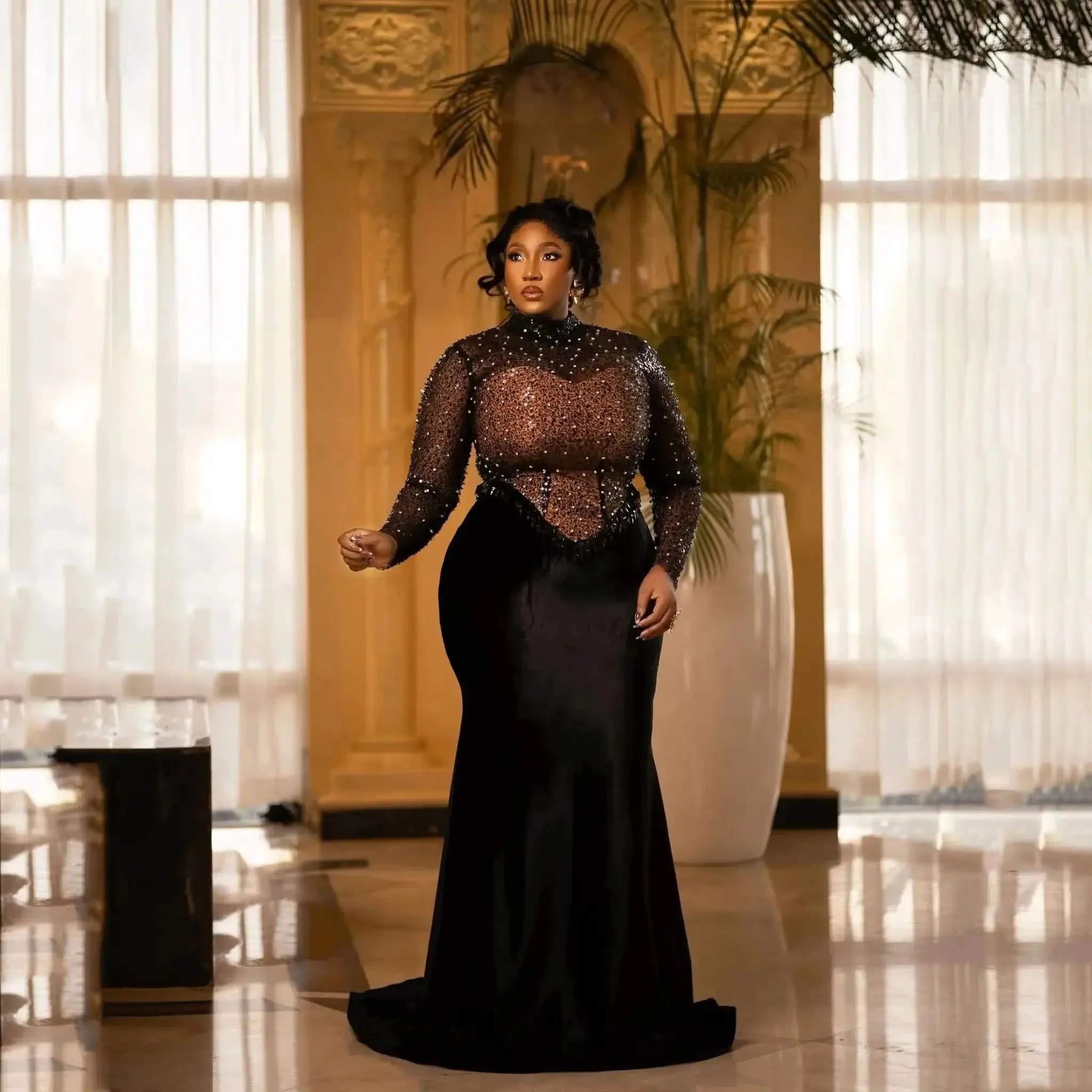 Customized Luxury Prom Dress Sequins Mermaid Sheer Neck Aso Ebi African Formal Dresses Velour Trumpet Beading Evening Dresses Il
Customized Luxury Prom Dress Sequins Mermaid Sheer Neck Aso Ebi African Formal Dresses Velour Trumpet Beading Evening Dresses Il