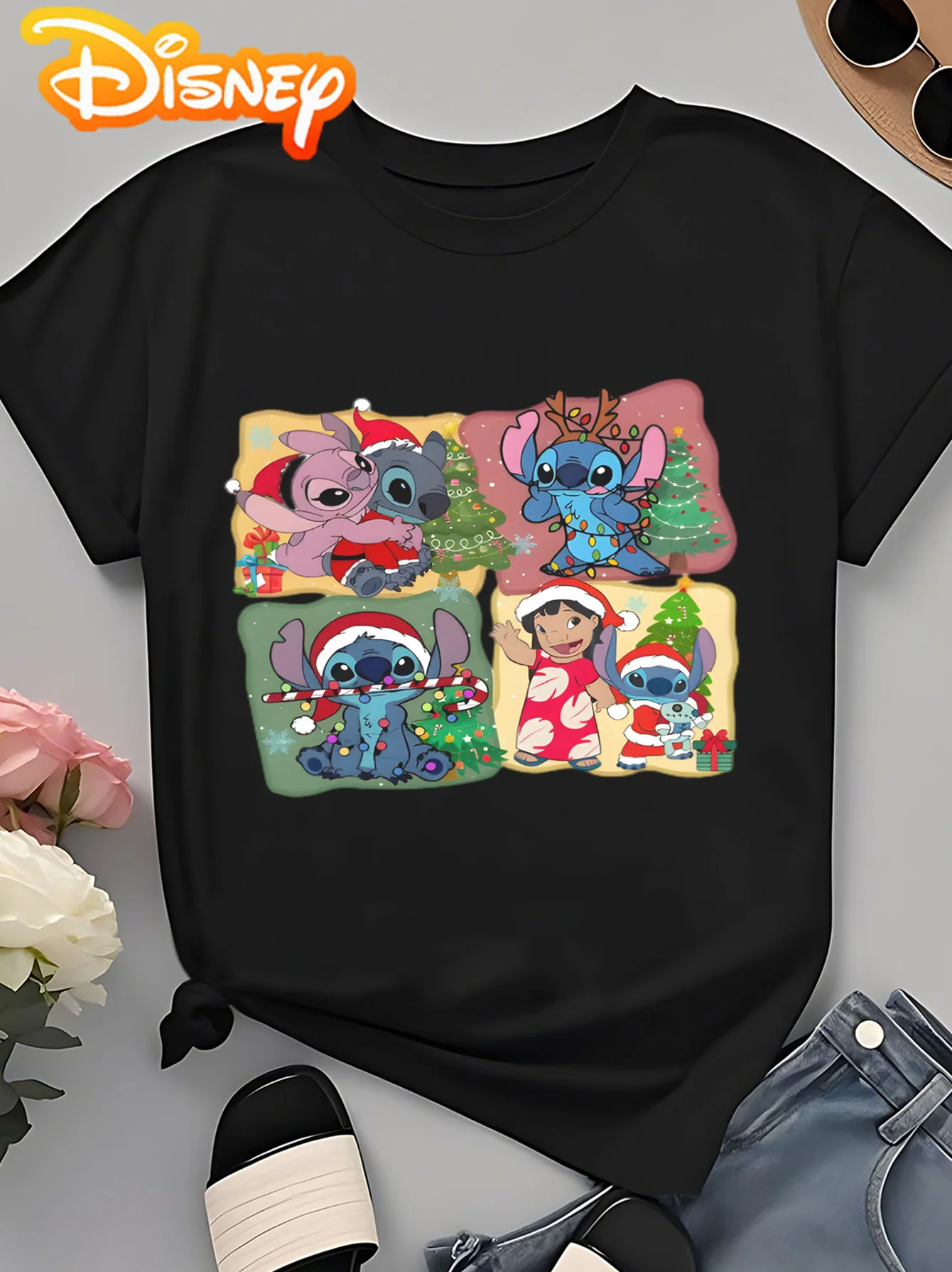 Disney Authorizes Christmas Stitch Family Printed Cartoon T-shirt, Energetic and Playful Summer New Women's Short Sleeved Top
Disney Authorizes Christmas Stitch Family Printed Cartoon T-shirt, Energetic and Playful Summer New Women's Short Sleeved Top