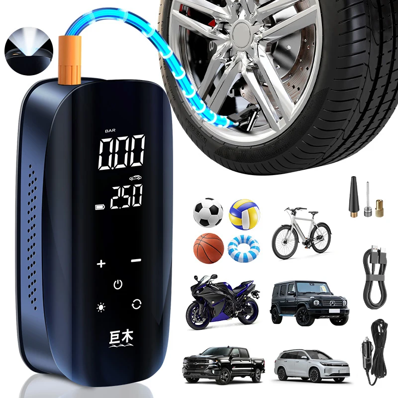 Портативный воздушный компрессор для автомобиля, беспроводной насос для накачивания шин, перезаряжаемый воздушный насос для мотоцикла, велосипеда, электрический насос для накачивания шин
Портативный воздушный компрессор для автомобиля, беспроводной насос для накачивания шин, перезаряжаемый воздушный насос для мотоцикла, велосипеда, электрический насос для накачивания шин