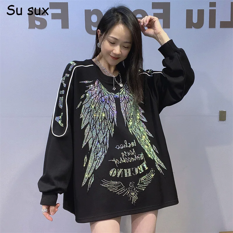 Пуловеры больших размеров с блестками и крыльями, толстовки, женские топы, одежда Y2k, повседневные свободные платья с круглым вырезом и длинными рукавами, верхняя одежда Bust134cm
Пуловеры больших размеров с блестками и крыльями, толстовки, женские топы, одежда Y2k, повседневные свободные платья с круглым вырезом и длинными рукавами, верхняя одежда Bust134cm