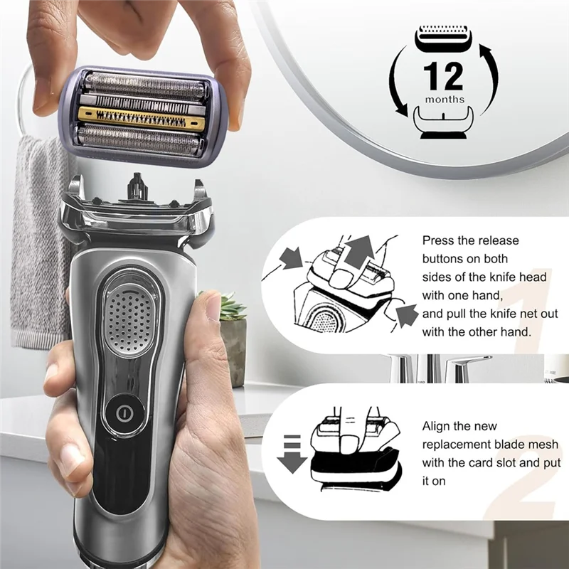 AC23-94M Electric Shaver Replacement Head For Braun Series 9 Razors Foil Blades 9290Cc, 9291Cc, 9370Cc, 9293S, 9385Cc, 9390Cc
AC23-94M Electric Shaver Replacement Head For Braun Series 9 Razors Foil Blades 9290Cc, 9291Cc, 9370Cc, 9293S, 9385Cc, 9390Cc
