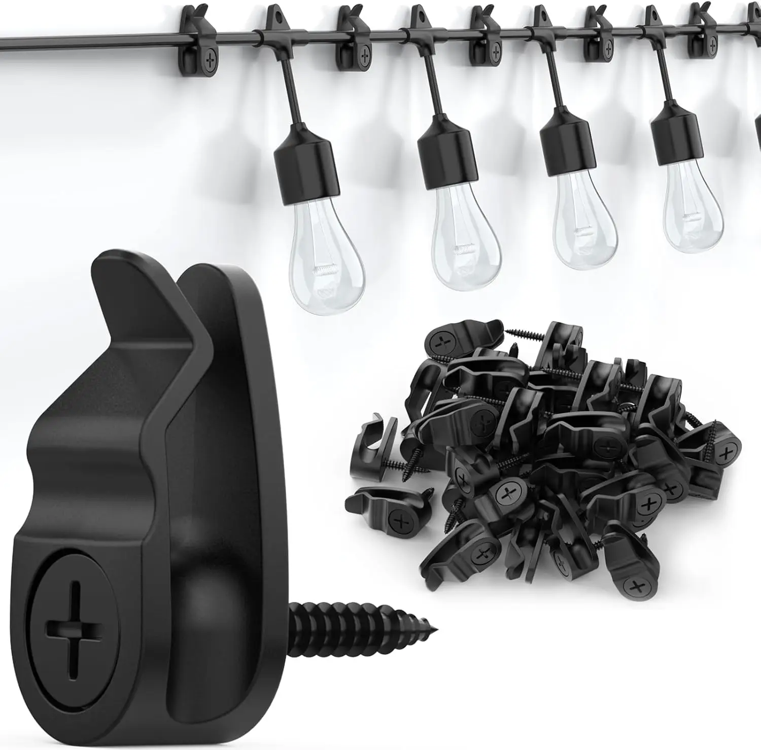 50 Pack Weatherproof String Light Clips & Hooks for Outdoor Hanging Fairy Lights, Black
50 Pack Weatherproof String Light Clips & Hooks for Outdoor Hanging Fairy Lights, Black