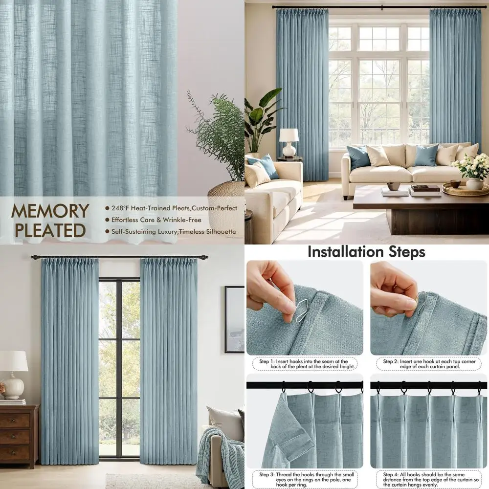 108 Soft Stone Blue Linen Curtains, 2-Panel Set for Bedrooms and Living Rooms, Thick Textured Drapes with Back Tab Hooks, Semi-S
108 Soft Stone Blue Linen Curtains, 2-Panel Set for Bedrooms and Living Rooms, Thick Textured Drapes with Back Tab Hooks, Semi-S