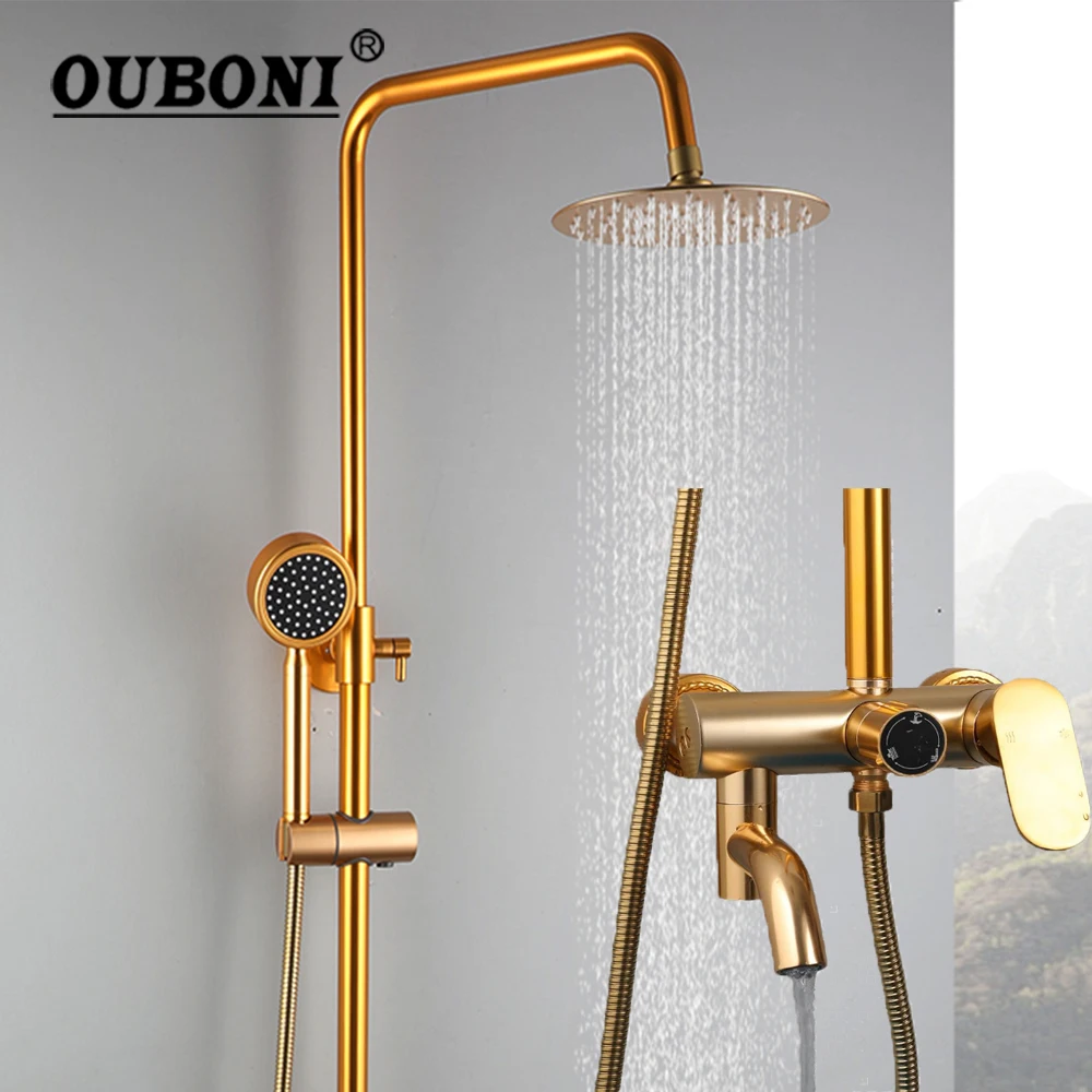 OUBONI Rainfall Shower Set Tri Color Brushed Gold Shower Systerm Wall Mounted 3 Function Shower Combo W/ Hand Shower Spray
OUBONI Rainfall Shower Set Tri Color Brushed Gold Shower Systerm Wall Mounted 3 Function Shower Combo W/ Hand Shower Spray