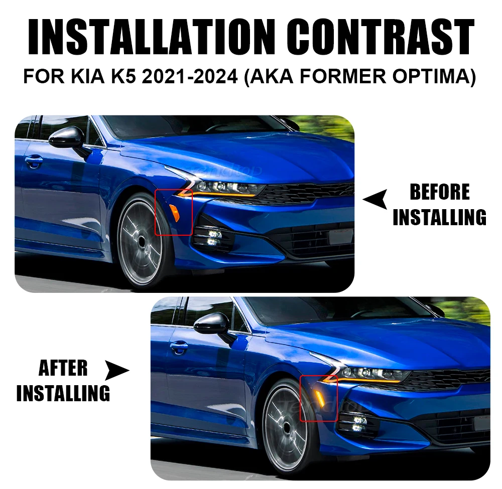 Turn Signal LED Light Side Marker Lamp Front Bumper Fender Side Marker Turn Signal Light Fit for Kia K5 2021-2024
Turn Signal LED Light Side Marker Lamp Front Bumper Fender Side Marker Turn Signal Light Fit for Kia K5 2021-2024