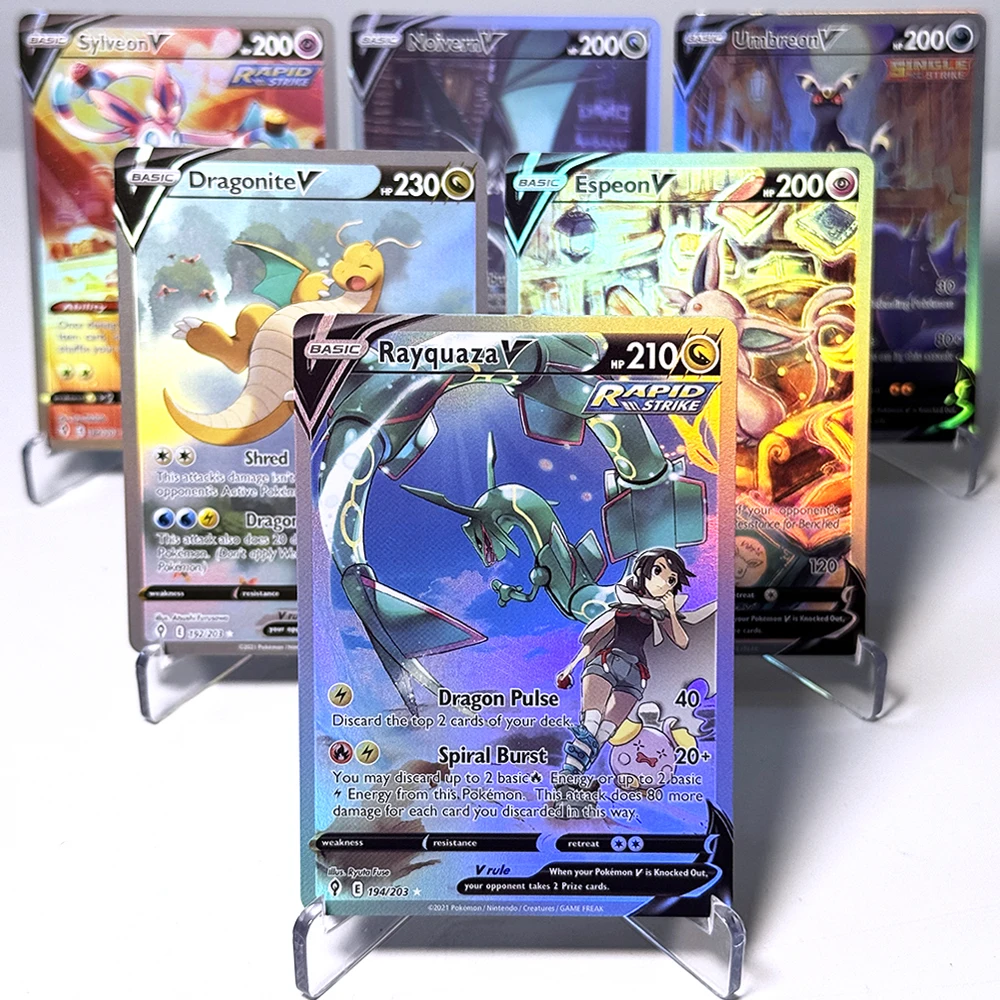 PKM V Cards Evolving Skies(EVS) Series Foil Game Cards Dragonite/Espeon/Glaceon/Rayquaza/Sylveon/Umbreon/Leafeon/Noivern/V Cards
PKM V Cards Evolving Skies(EVS) Series Foil Game Cards Dragonite/Espeon/Glaceon/Rayquaza/Sylveon/Umbreon/Leafeon/Noivern/V Cards
