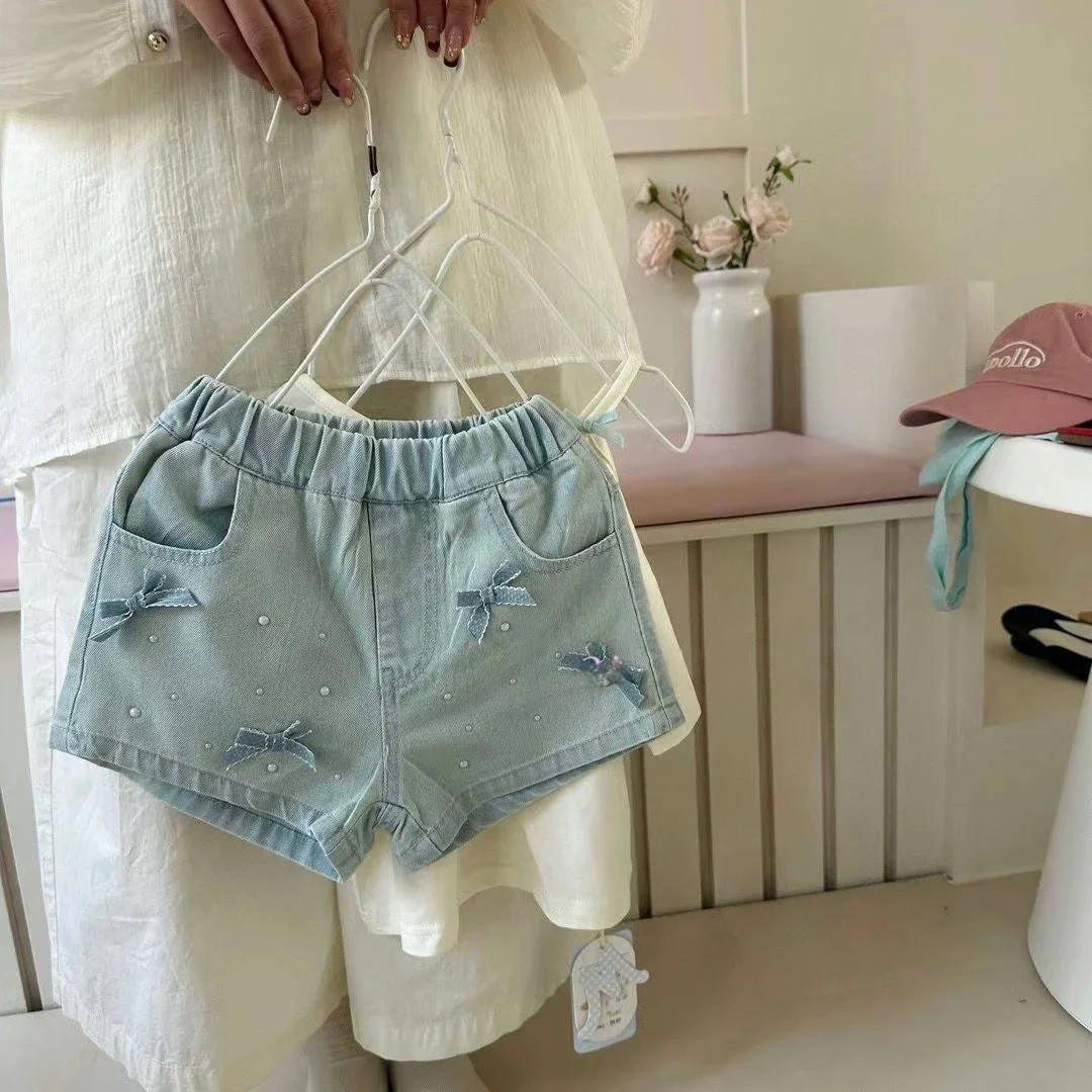 Fashion Bow Baby Denim Shorts Fashionable Versatile Children Shorts 2025 Summer New Korean Girls 
Fashion Bow Baby Denim Shorts Fashionable Versatile Children Shorts 2025 Summer New Korean Girls
