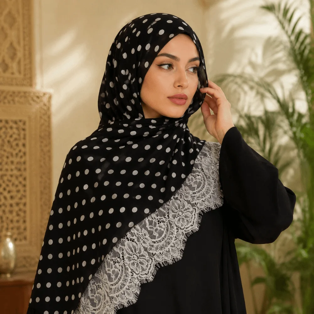 Elegant Lace Turban Head Scarf Polka Dot Print Double Sided Long Turban Scarf Breathable Modal Double Sided Hijab Women Ramadan
Elegant Lace Turban Head Scarf Polka Dot Print Double Sided Long Turban Scarf Breathable Modal Double Sided Hijab Women Ramadan