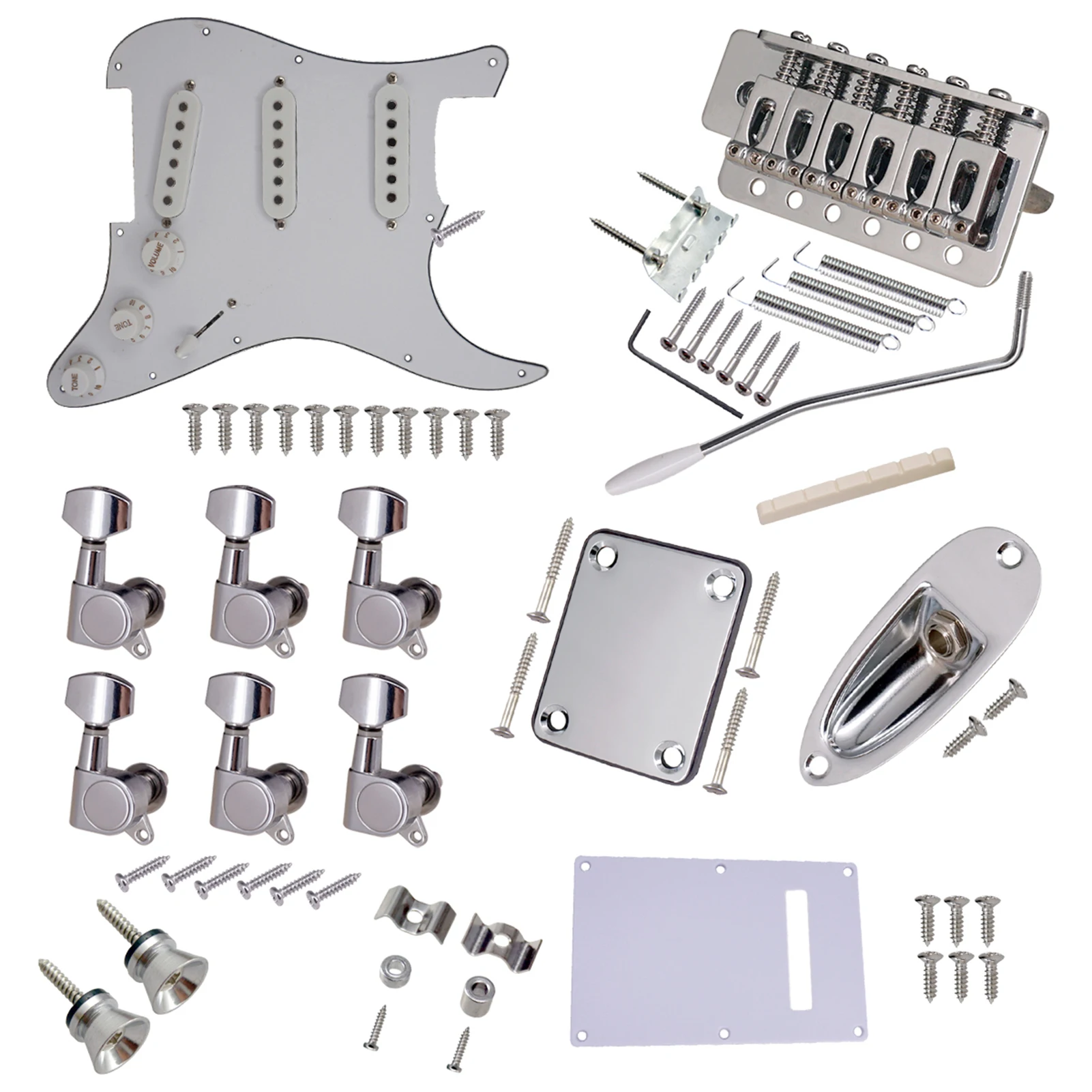 ST Style Electric Guitar Full Set DIY Accessory Kit Including Prewired Pickguard Bridge SSS Pickups and Other Accessories Silver
ST Style Electric Guitar Full Set DIY Accessory Kit Including Prewired Pickguard Bridge SSS Pickups and Other Accessories Silver