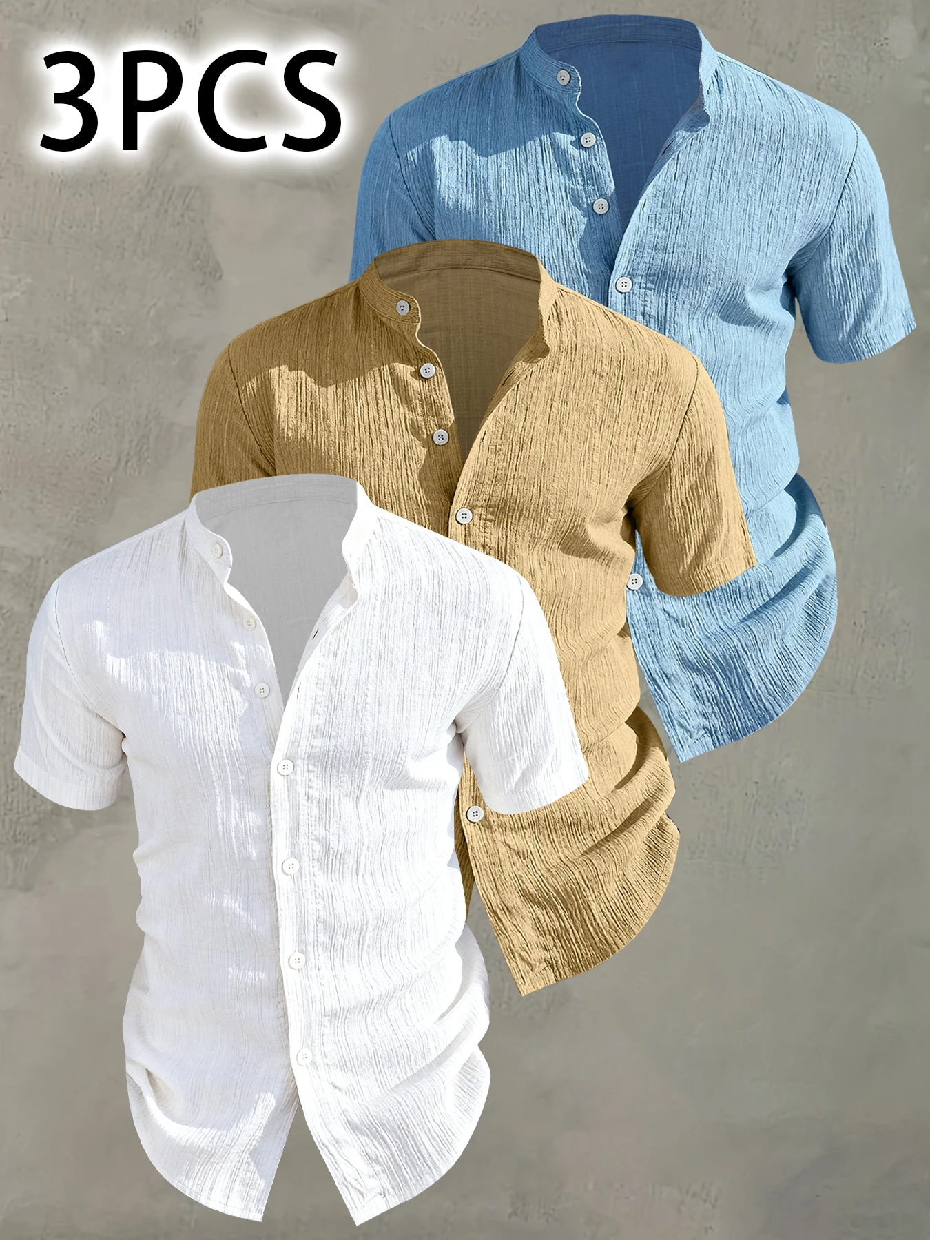 3PCS Men Fashion Shirt Set Casual Short Sleeve Stand Collar Button Down Summer Beach Vacation Tops
3PCS Men Fashion Shirt Set Casual Short Sleeve Stand Collar Button Down Summer Beach Vacation Tops