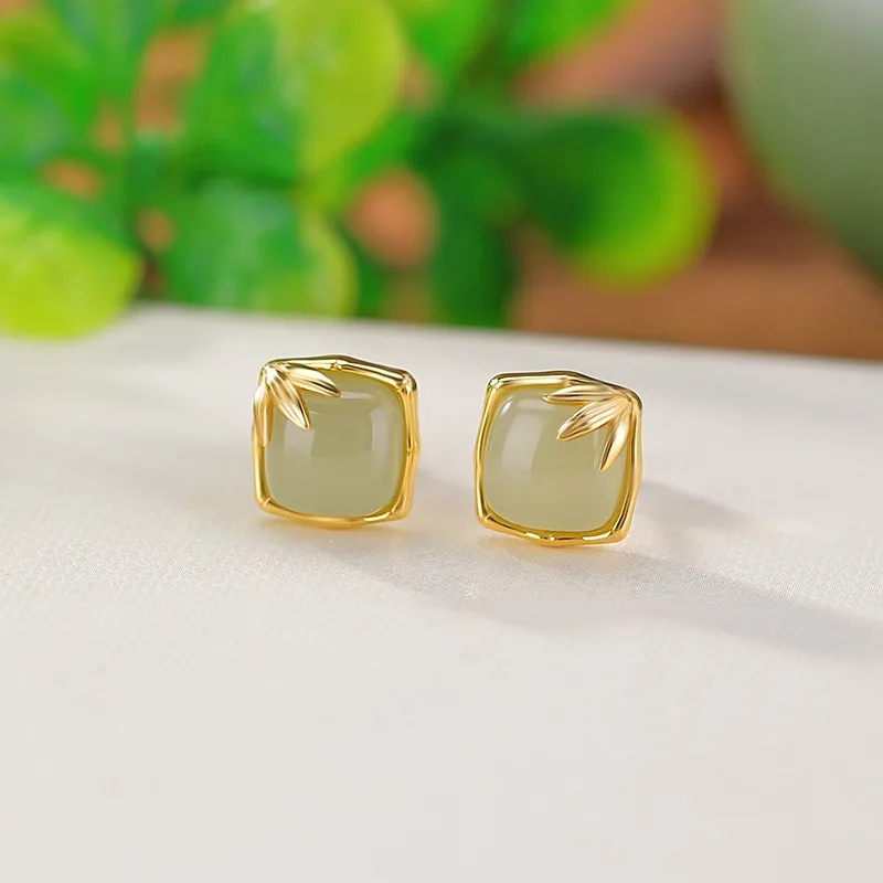 TIMESWIND Light Green S925 Natural Hetian Jade Bamboo Leaf Women Square Earrings with Certificate
TIMESWIND Light Green S925 Natural Hetian Jade Bamboo Leaf Women Square Earrings with Certificate