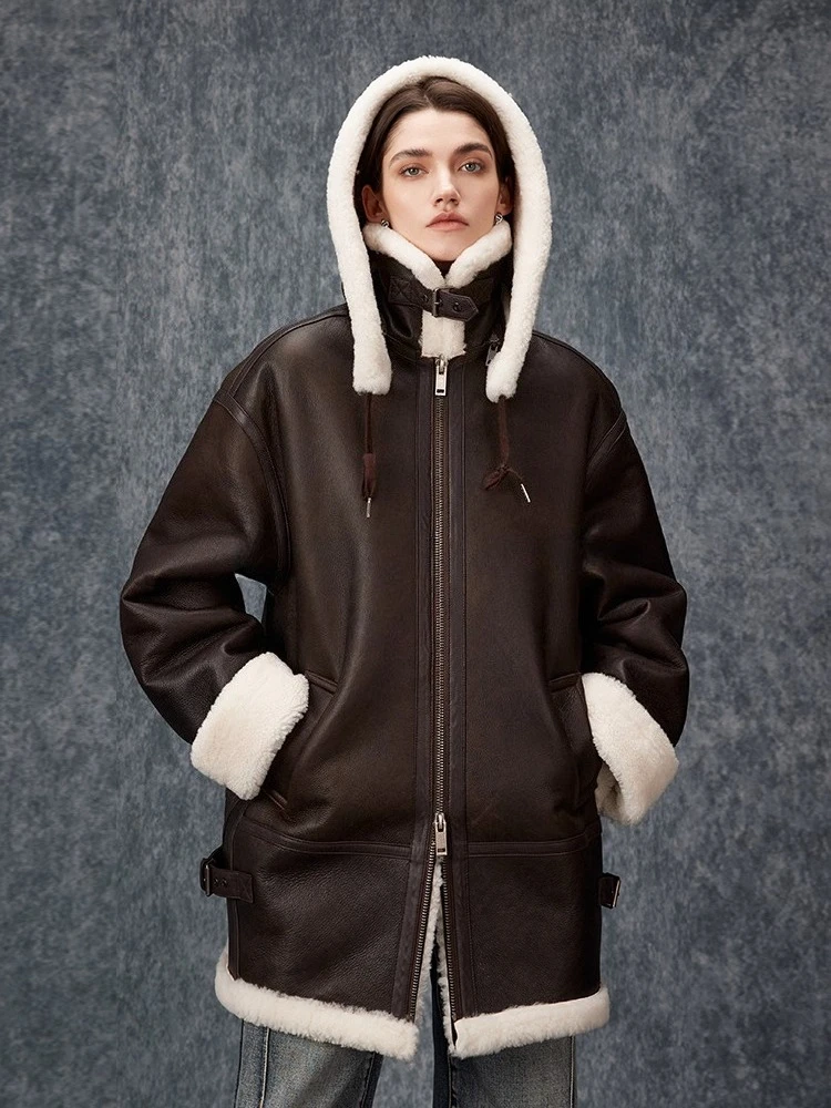 High-end Luxury Merino Sheep Fur Winter Jacket for Women 2026 New Simple Vintage Mid-length Hooded Genuine Leather Real Fur Coat
High-end Luxury Merino Sheep Fur Winter Jacket for Women 2026 New Simple Vintage Mid-length Hooded Genuine Leather Real Fur Coat