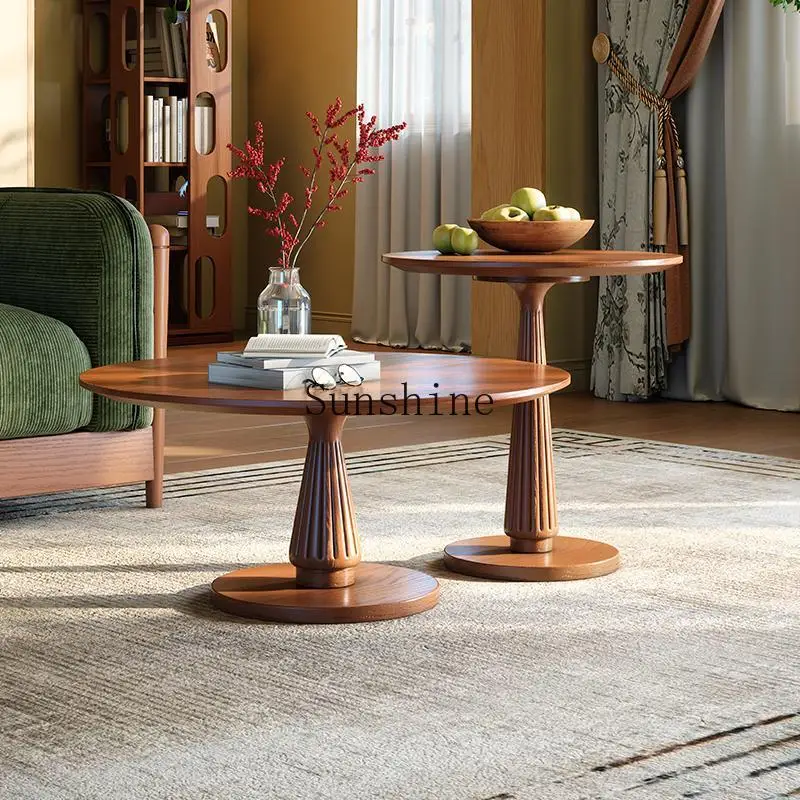 Medieval solid wood coffee table simple retro size round coffee table combination
Medieval solid wood coffee table simple retro size round coffee table combination