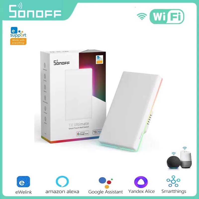 SONOFF T5 TX Ultimate Wi-Fi Switch Smart LED Light Многосенсорный сенсорный датчик 86/120 мм Работа с EWeLink Alexa Google Siri Alice
SONOFF T5 TX Ultimate Wi-Fi Switch Smart LED Light Многосенсорный сенсорный датчик 86/120 мм Работа с EWeLink Alexa Google Siri Alice