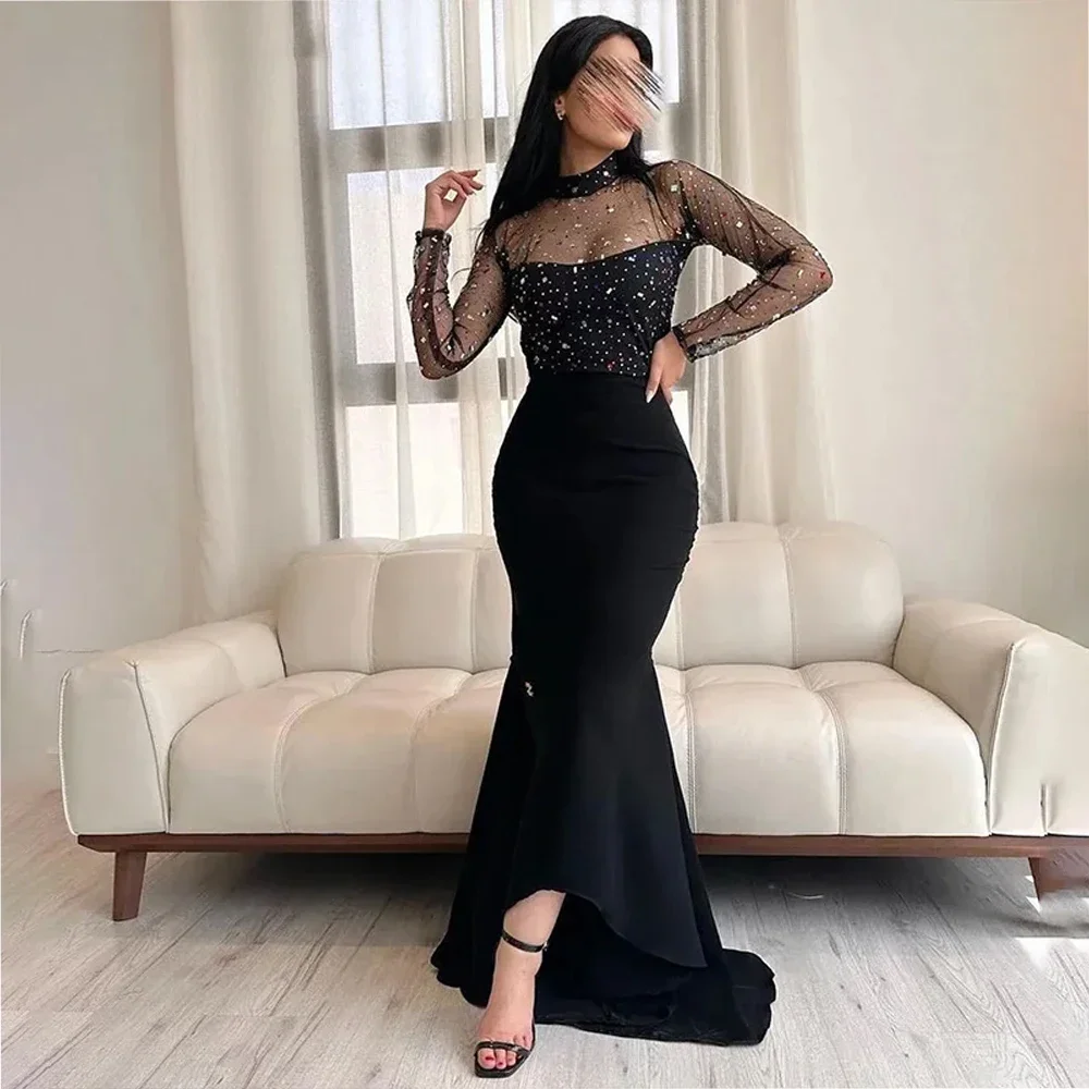 Customized Black Mermaid Prom Dress Women's Colorful Beaded Tulle Sleeve Party Evening Gown Ankle Length Formal Occasion Gowns
Customized Black Mermaid Prom Dress Women's Colorful Beaded Tulle Sleeve Party Evening Gown Ankle Length Formal Occasion Gowns