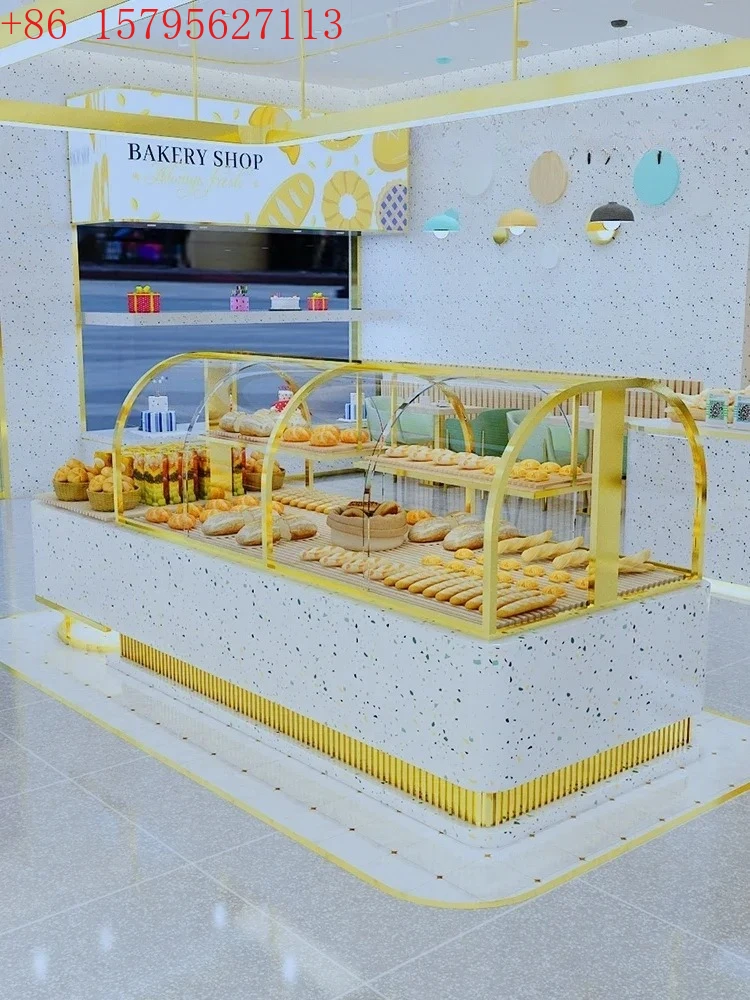 Bakery Bakery Bread Display Cabinet Glass Commercial Titanium Plated Curved Island Cabinet Cake Display Stand
Bakery Bakery Bread Display Cabinet Glass Commercial Titanium Plated Curved Island Cabinet Cake Display Stand