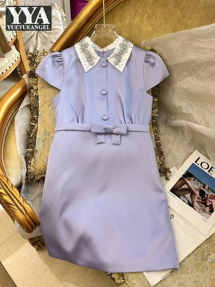Summer New Sweet Females Diamond Shiny Turndown Collar Dress Puff Sleeves Bow High Waist A-Line Elegant Above Knee Mini Dresses
Summer New Sweet Females Diamond Shiny Turndown Collar Dress Puff Sleeves Bow High Waist A-Line Elegant Above Knee Mini Dresses