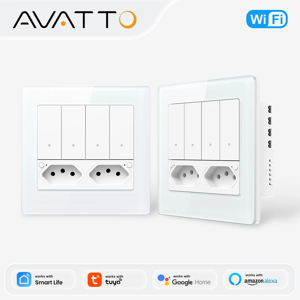 AVATTO 4x4 Brazil Standard WiFi Light Switch & Double Wall Socket,Work for Alexa Google Home
AVATTO 4x4 Brazil Standard WiFi Light Switch & Double Wall Socket,Work for Alexa Google Home