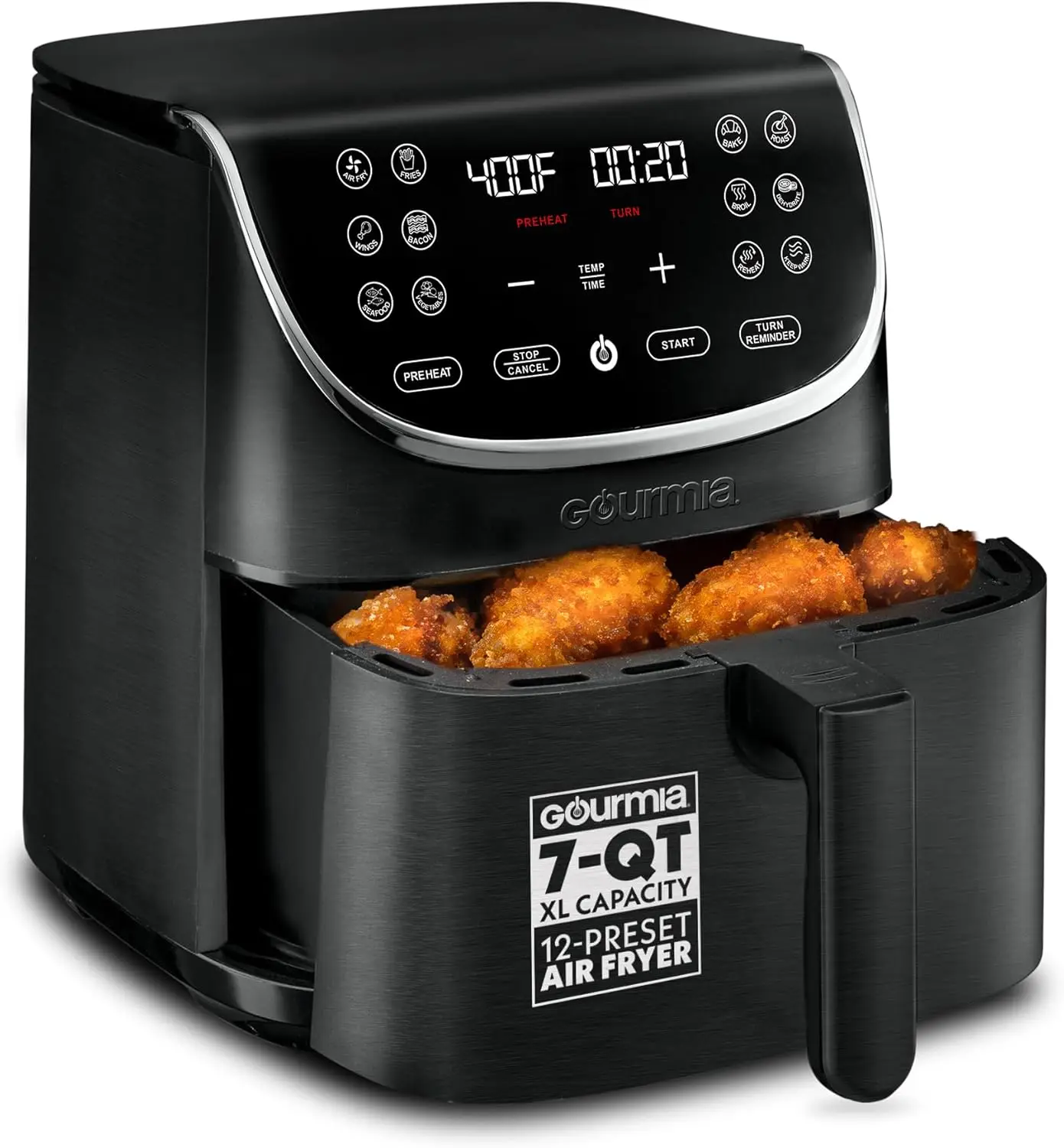 7 Qt Air Fryer with LED Display, 12 Presets, 360° Technology, Nonstick Basket, Dishwasher Safe, Black
7 Qt Air Fryer with LED Display, 12 Presets, 360° Technology, Nonstick Basket, Dishwasher Safe, Black