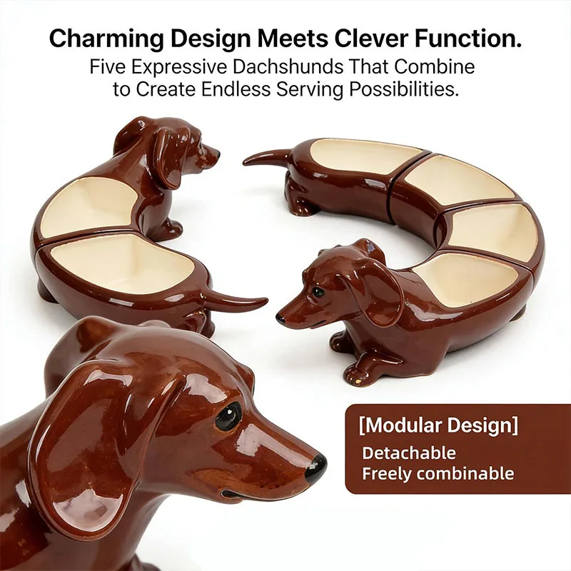 5-grid Brown Dachshund Shaped Ceramic Plate Kitchen Dinnerware Fruit Cake Bowl Servings Dishes Luxury Tableware Cute Organizer
5-grid Brown Dachshund Shaped Ceramic Plate Kitchen Dinnerware Fruit Cake Bowl Servings Dishes Luxury Tableware Cute Organizer