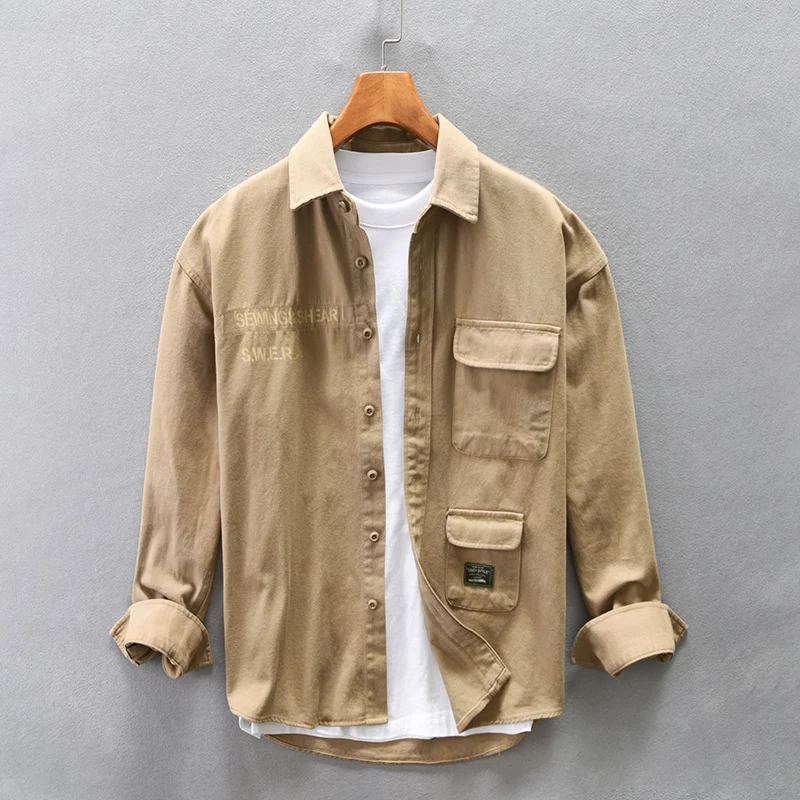 Letter Print Shirt for Men Autumn New Pure Cotton Turn-down Collar Shirts Pocket Decoration Long Sleeve Loose Clothing
Letter Print Shirt for Men Autumn New Pure Cotton Turn-down Collar Shirts Pocket Decoration Long Sleeve Loose Clothing