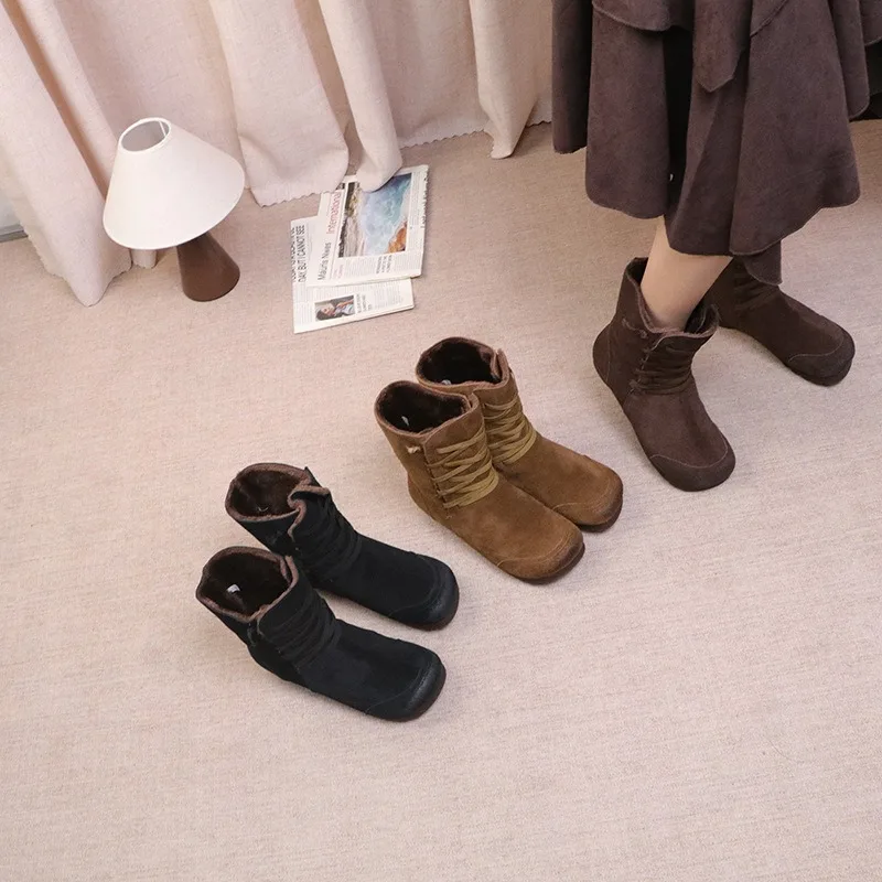 Birkuir Зимние сапоги в стиле ретро для женщин Короткие сапоги на шнуровке Плюшевые туфли на плоском каблуке Замшевые кожаные роскошные ботильоны ручной работы
Birkuir Зимние сапоги в стиле ретро для женщин Короткие сапоги на шнуровке Плюшевые туфли на плоском каблуке Замшевые кожаные роскошные ботильоны ручной работы