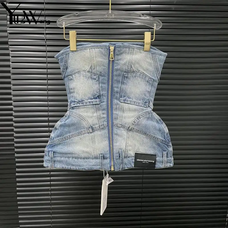 YUERWAN Women Vest 2025 Summer Three Dimensional Chest Sleeveless Strapless Zipper Sexy Short Blue Denim Camis Slim Tank Tops
YUERWAN Women Vest 2025 Summer Three Dimensional Chest Sleeveless Strapless Zipper Sexy Short Blue Denim Camis Slim Tank Tops