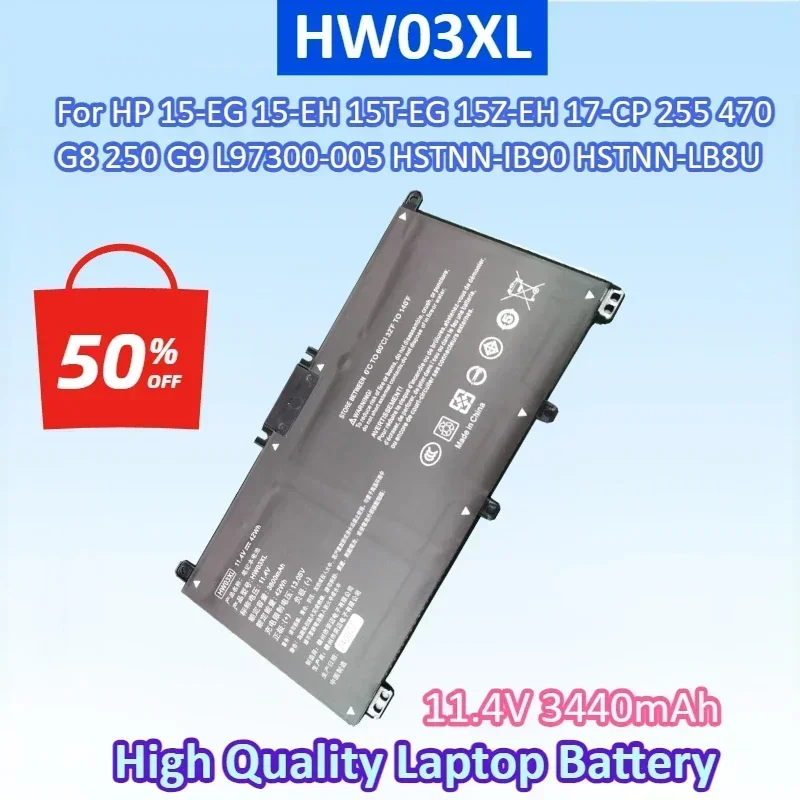 HW03XL 11,4 В 3600 мАч Аккумулятор для ноутбука HP 15-EG 15-EH 15T-EG 15Z-EH 17-CP 255 470 G8 250 G9 L97300-005 HSTNN-IB90 HSTNN-LB8U
HW03XL 11,4 В 3600 мАч Аккумулятор для ноутбука HP 15-EG 15-EH 15T-EG 15Z-EH 17-CP 255 470 G8 250 G9 L97300-005 HSTNN-IB90 HSTNN-LB8U