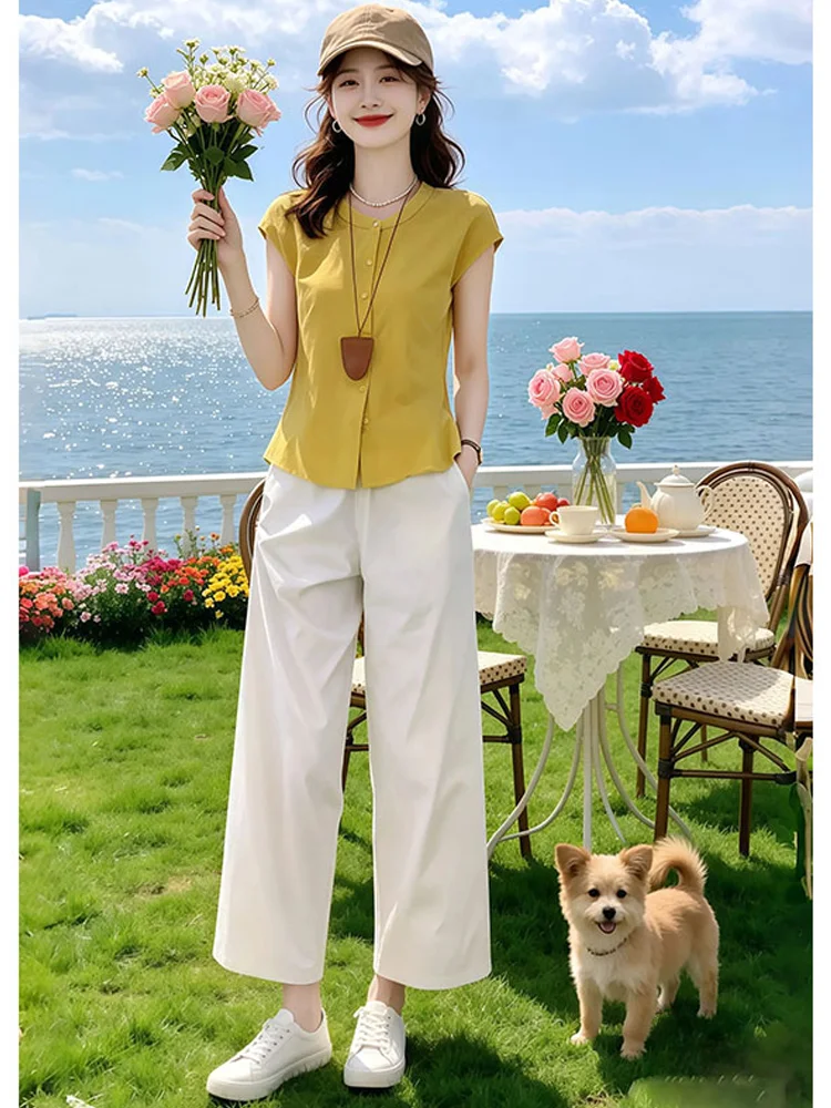 Unique Beautiful Summer Shirt And Pants Set Women's Sleeveless Wide Leg Casual Fashion Two-Piece Suit Breathable Polyester
Unique Beautiful Summer Shirt And Pants Set Women's Sleeveless Wide Leg Casual Fashion Two-Piece Suit Breathable Polyester