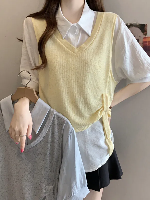 Slimming Loose Unusual Placket Women's Shirt Summer Large Size Fashionable Oversize Fake Two-Piece Top Sister Style
Slimming Loose Unusual Placket Women's Shirt Summer Large Size Fashionable Oversize Fake Two-Piece Top Sister Style