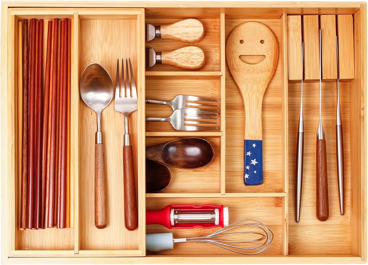 Double Layer Bamboo Kitchen Drawer Organizer 2 tier Cutlery Utensil Silverware Drawer Organizer
Double Layer Bamboo Kitchen Drawer Organizer 2 tier Cutlery Utensil Silverware Drawer Organizer