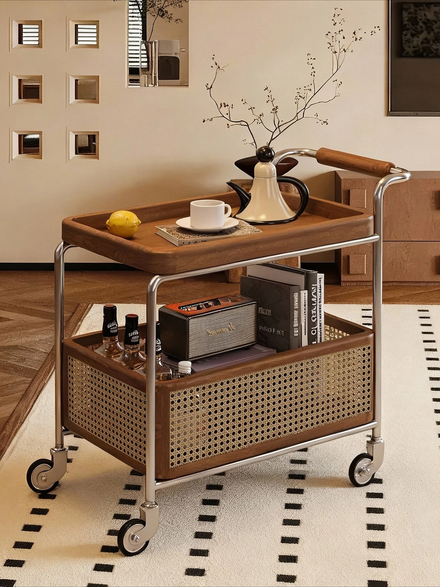 Solid wood mobile trolley living room sofa side coffee table bedside table storage rack
Solid wood mobile trolley living room sofa side coffee table bedside table storage rack