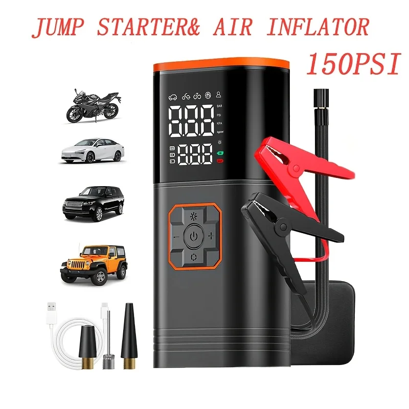 Portable Tire Inflator - 150PSI Wireless Air Compressor with Digital Pressure Gauge & LED Light, USB- (USB-C) with Emergency Power, Fast Inflation for Car,, Motorcycle Tires, Sports Equipment - for car,, ATV
Portable Tire Inflator - 150PSI Wireless Air Compressor with Digital Pressure Gauge & LED Light, USB- (USB-C) with Emergency Power, Fast Inflation for Car,, Motorcycle Tires, Sports Equipment - for car,, ATV