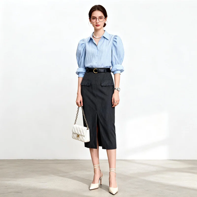 Gray high-waisted skirt with a sophisticated feel, new spring and autumn style, high-waisted slit straight skirt, slimming mid-l
Gray high-waisted skirt with a sophisticated feel, new spring and autumn style, high-waisted slit straight skirt, slimming mid-l