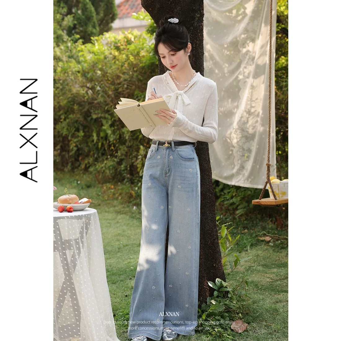 ALXNAN Floral Embroidery Sequin Rhinestone Jeans Women Blue Elegant Wide-leg Baggy Jeans 2026 Fashion Casual Denim Pants L61987
ALXNAN Floral Embroidery Sequin Rhinestone Jeans Women Blue Elegant Wide-leg Baggy Jeans 2026 Fashion Casual Denim Pants L61987