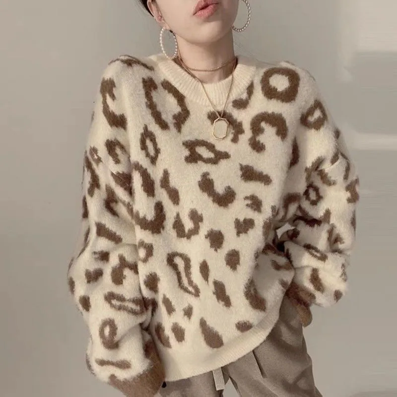 Autumn Winter Lazy Style Leopard Knitwear Women Korean Thicken Warm Long Sleeve Sweater Female 2023 Fashion O-Neck Loose Jumpers
Autumn Winter Lazy Style Leopard Knitwear Women Korean Thicken Warm Long Sleeve Sweater Female 2023 Fashion O-Neck Loose Jumpers