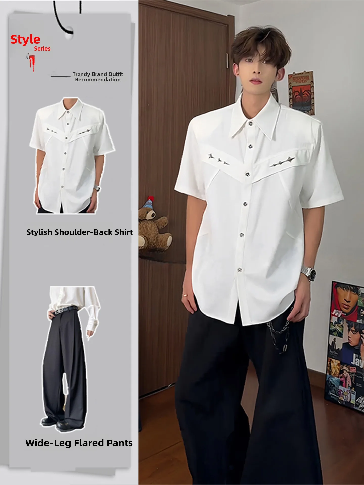 White Ice Silk oulder Pad ort Sve irt Summer Set with Suit Pants for Men Casual Loose Fit Youthful Sle Polyester F...
White Ice Silk oulder Pad ort Sve irt Summer Set with Suit Pants for Men Casual Loose Fit Youthful Sle Polyester F...