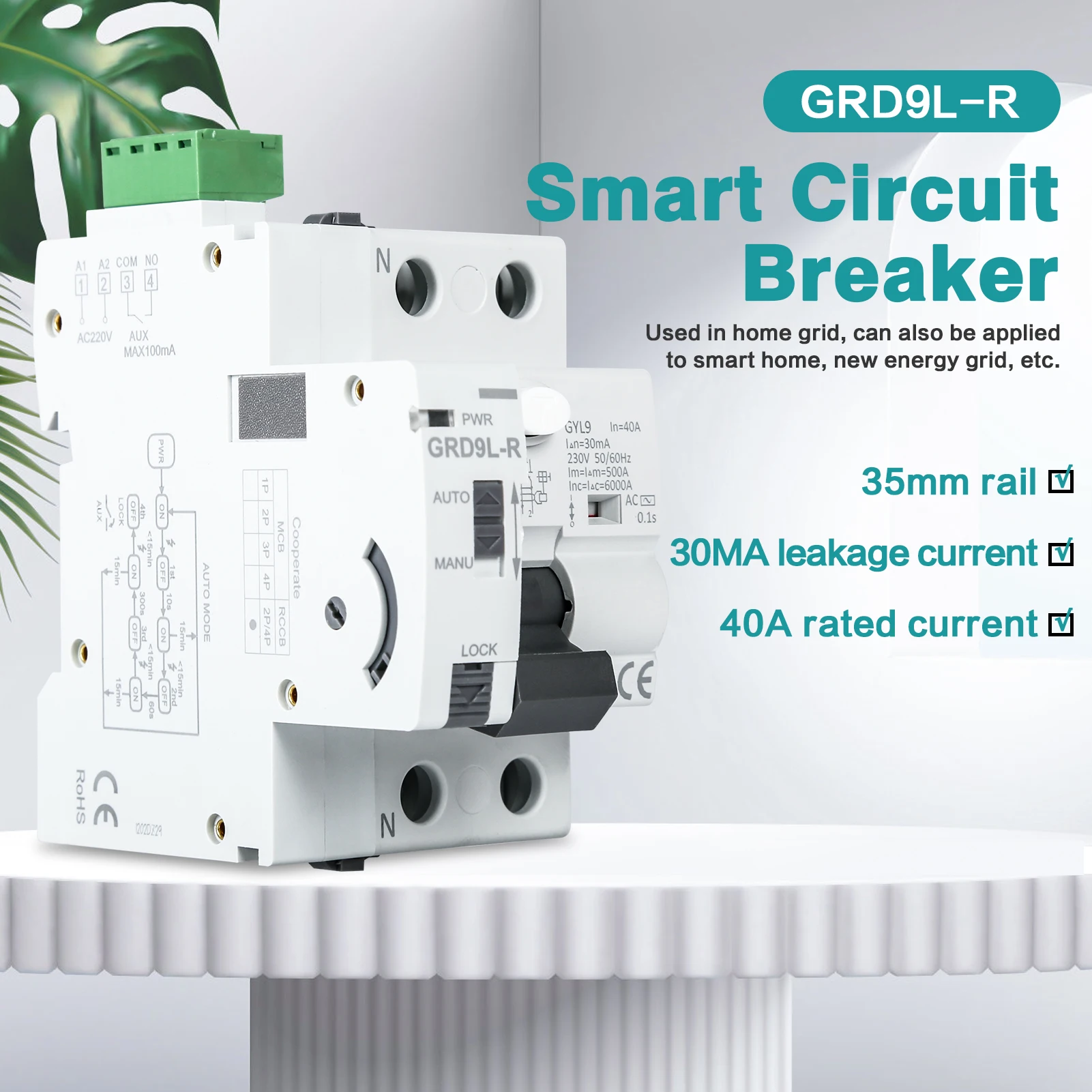 GRD9L-R RCCB Automatic Reclosing Device Circuit Breaker 2P 40A 30mA Smart Breaker AC Type Smart Circuit Breaker contactores 220v
GRD9L-R RCCB Automatic Reclosing Device Circuit Breaker 2P 40A 30mA Smart Breaker AC Type Smart Circuit Breaker contactores 220v