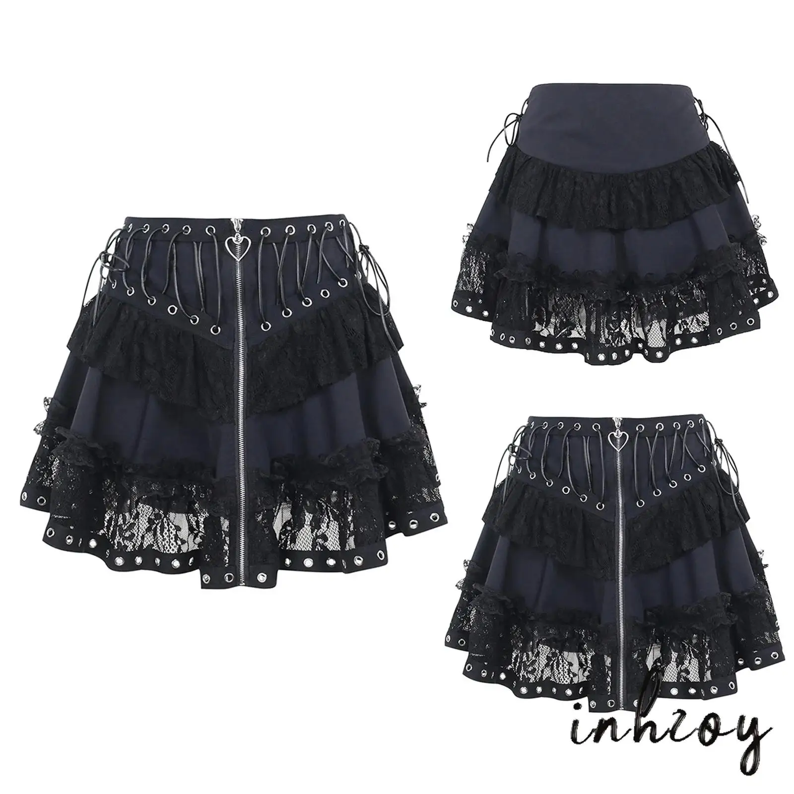 Womens Roleplay Partywear Punk Gothic Cosplay Miniskirt Floral Lace Patchwork Front Zip And Lace-up Eyelets Tiered Ruffled Skirt
Womens Roleplay Partywear Punk Gothic Cosplay Miniskirt Floral Lace Patchwork Front Zip And Lace-up Eyelets Tiered Ruffled Skirt